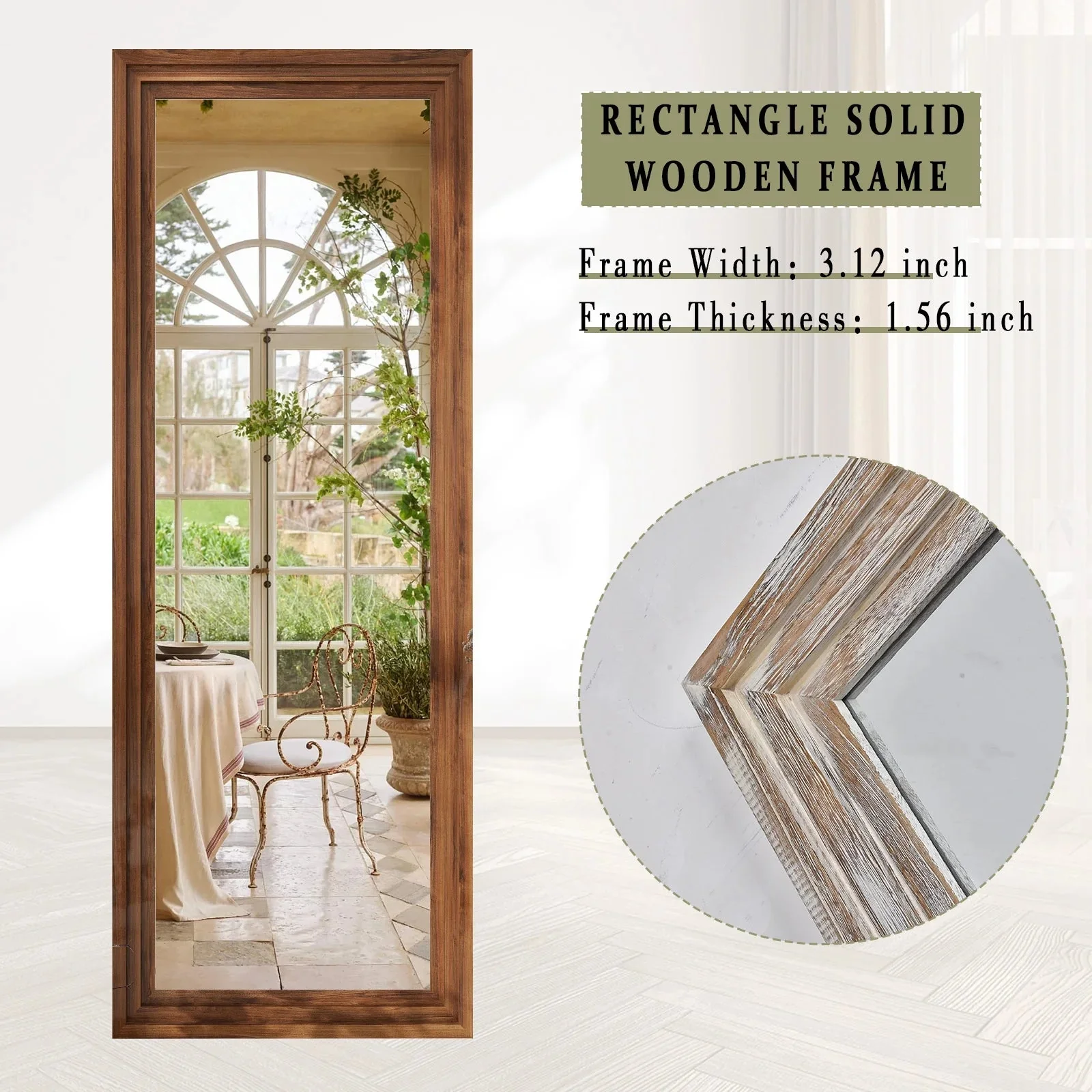 BEAUTYPEAK Full Length Floor Mirror With Stand, 64 x 21 in, Retro White - Image 11