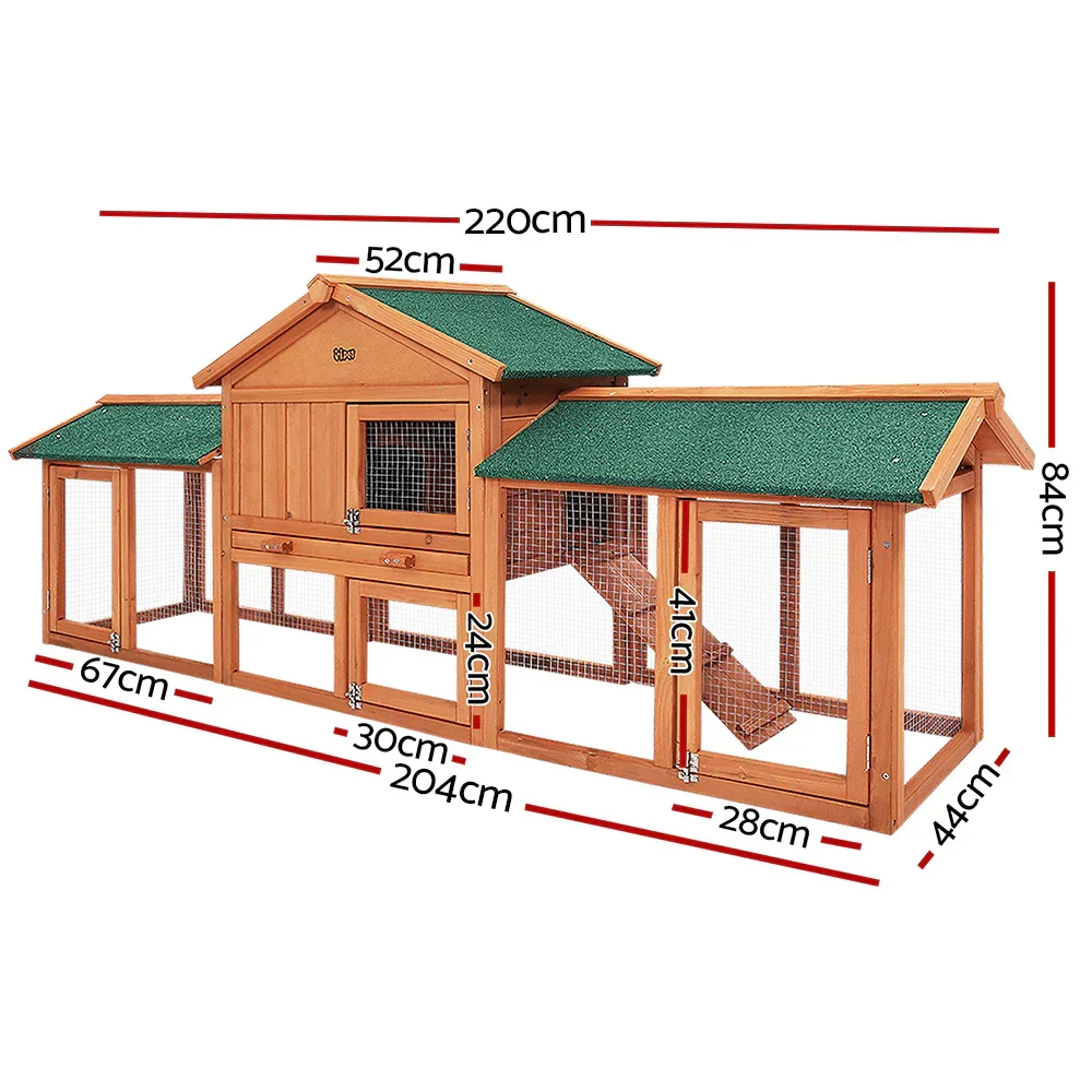 i.Pet Wooden Pet Hutch, 220 x 52 x84 cm - Image 3