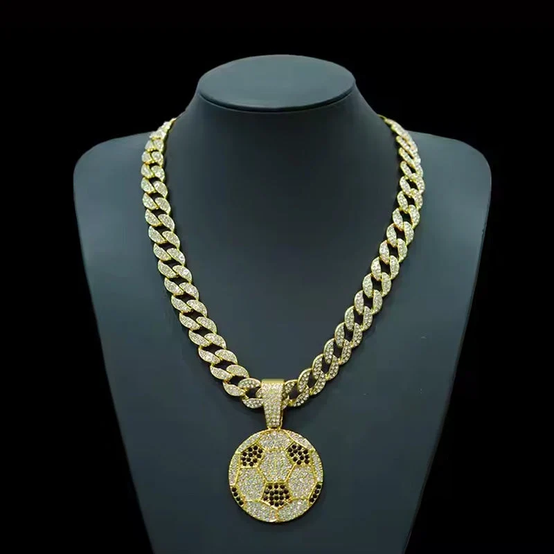 13mm Football Pendant Necklace With 20in Cuban Link Chain And CZ - Image 2