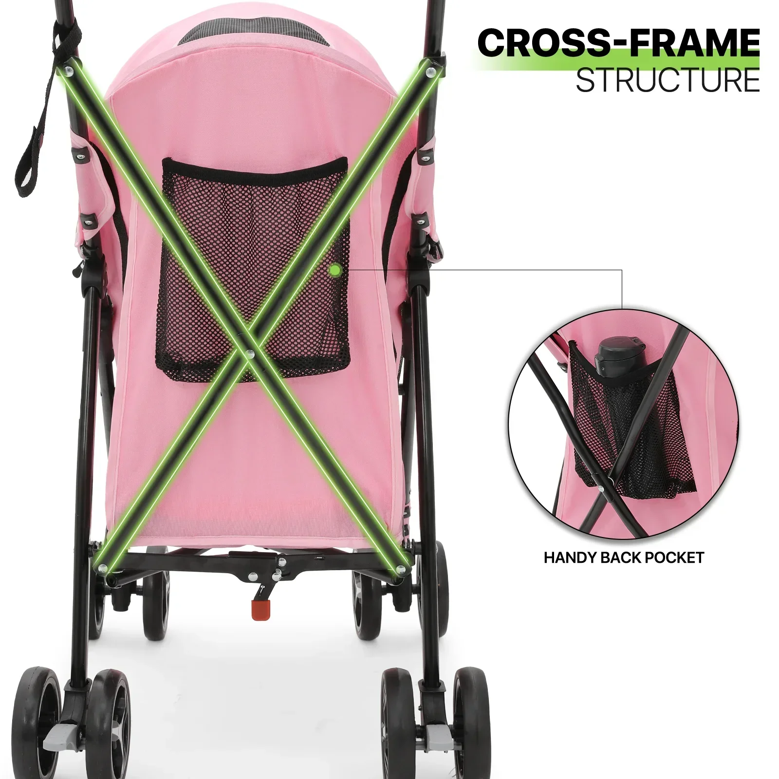 Magshion 4 Wheel Foldable Pet Stroller for Small Medium Dogs, Pink, 22 lbs - Image 9