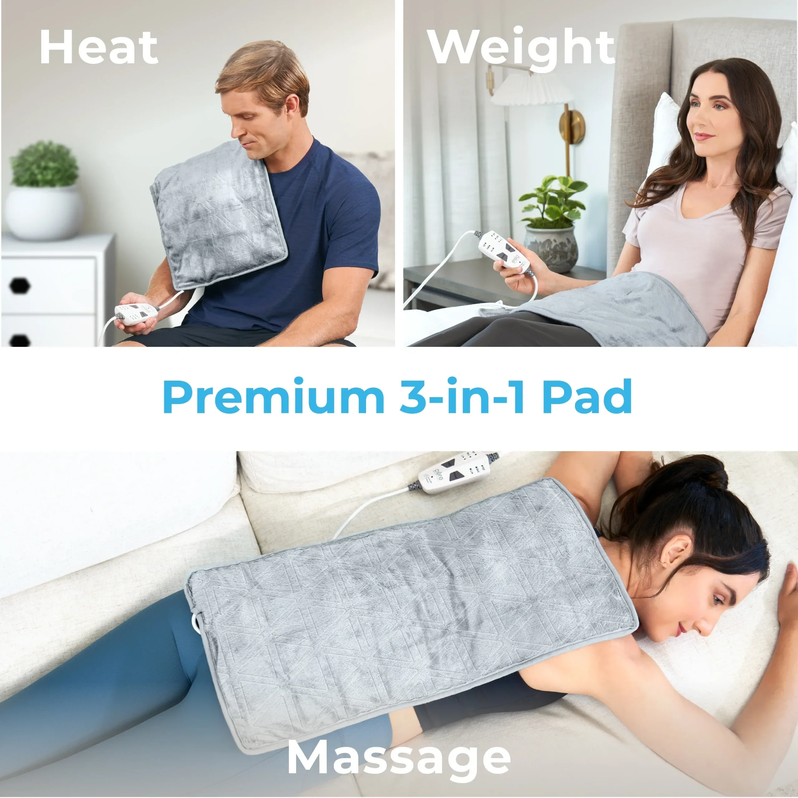 Pure Enrichment 3-in-1 Heating Pad, 12 in x 24 in, Steel Gray - WeightedWarmth - Image 2