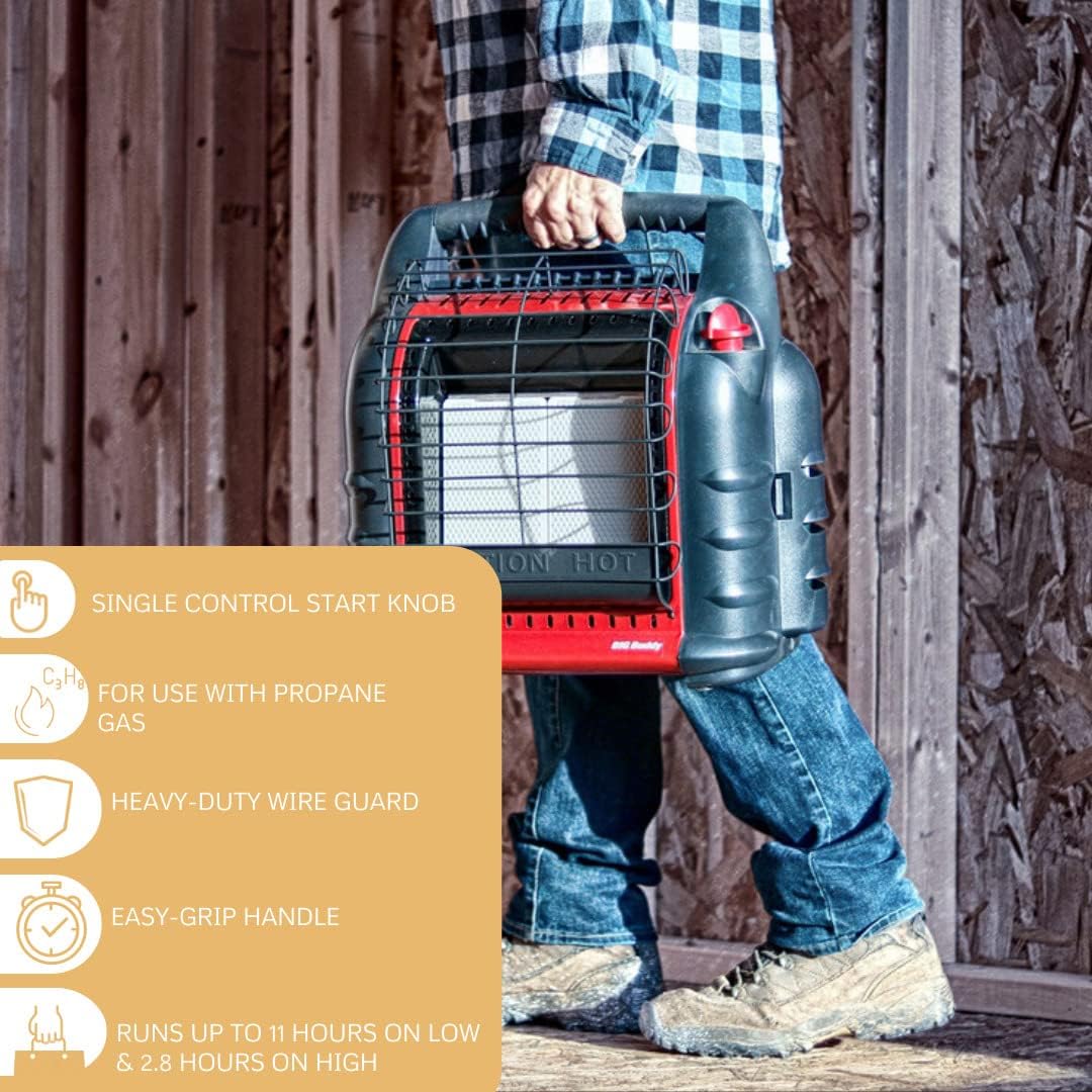 Mr. Heater Portable Big Buddy Propane Heater Bundle - 10-Ft Hose & Tank Adapter, 4 000 9 000 Or 18 000 BTU (3 Items) - Image 3