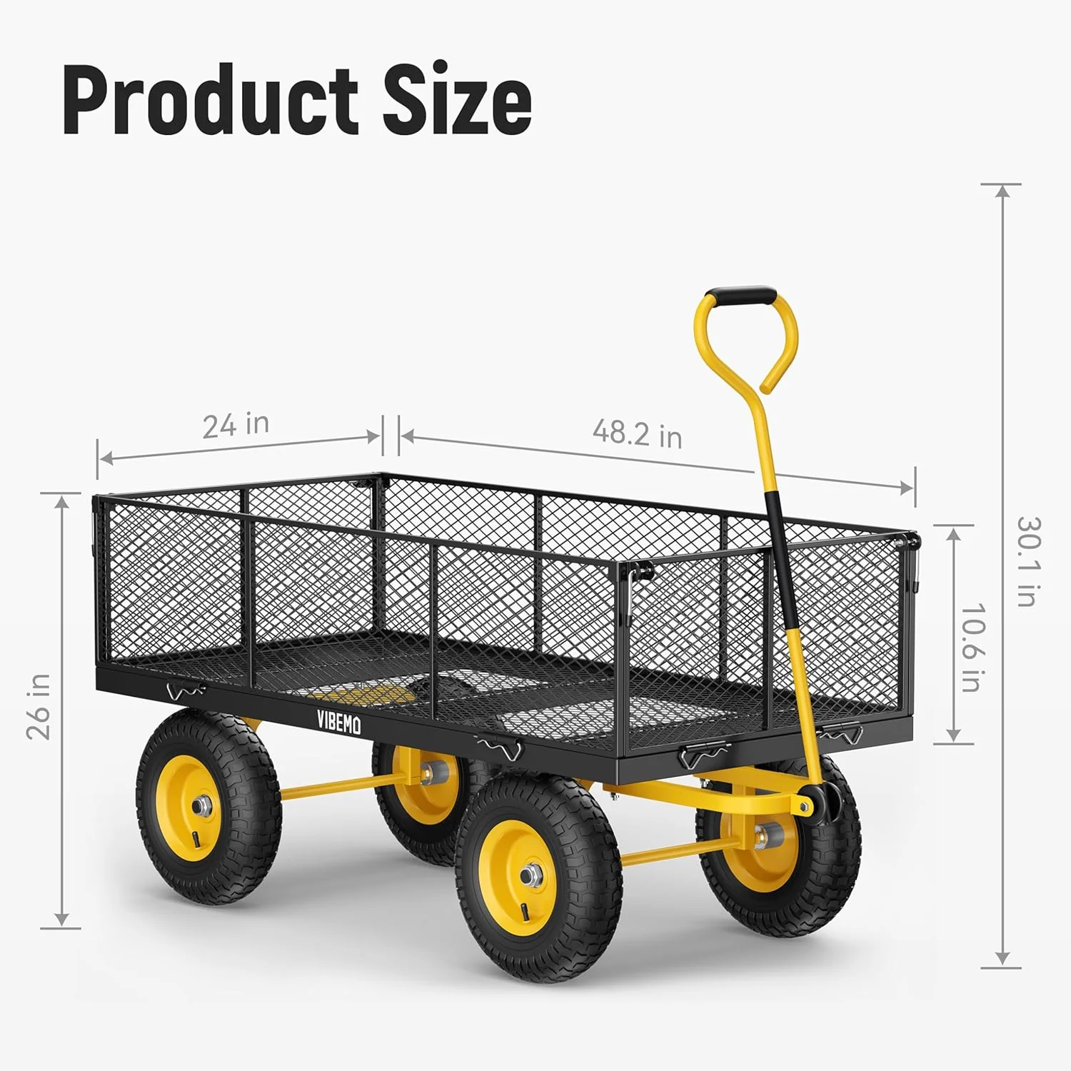 Steel Garden Cart, 2-in-1 1400 lbs Heavy Duty Utility Wagon, with Removable Mesh Sides to Convert into Flatbed, 240 U-Turn 13" Pneumatic Tires Garden Wagon for Farm Yard Lawn Garden Camping - Image 10