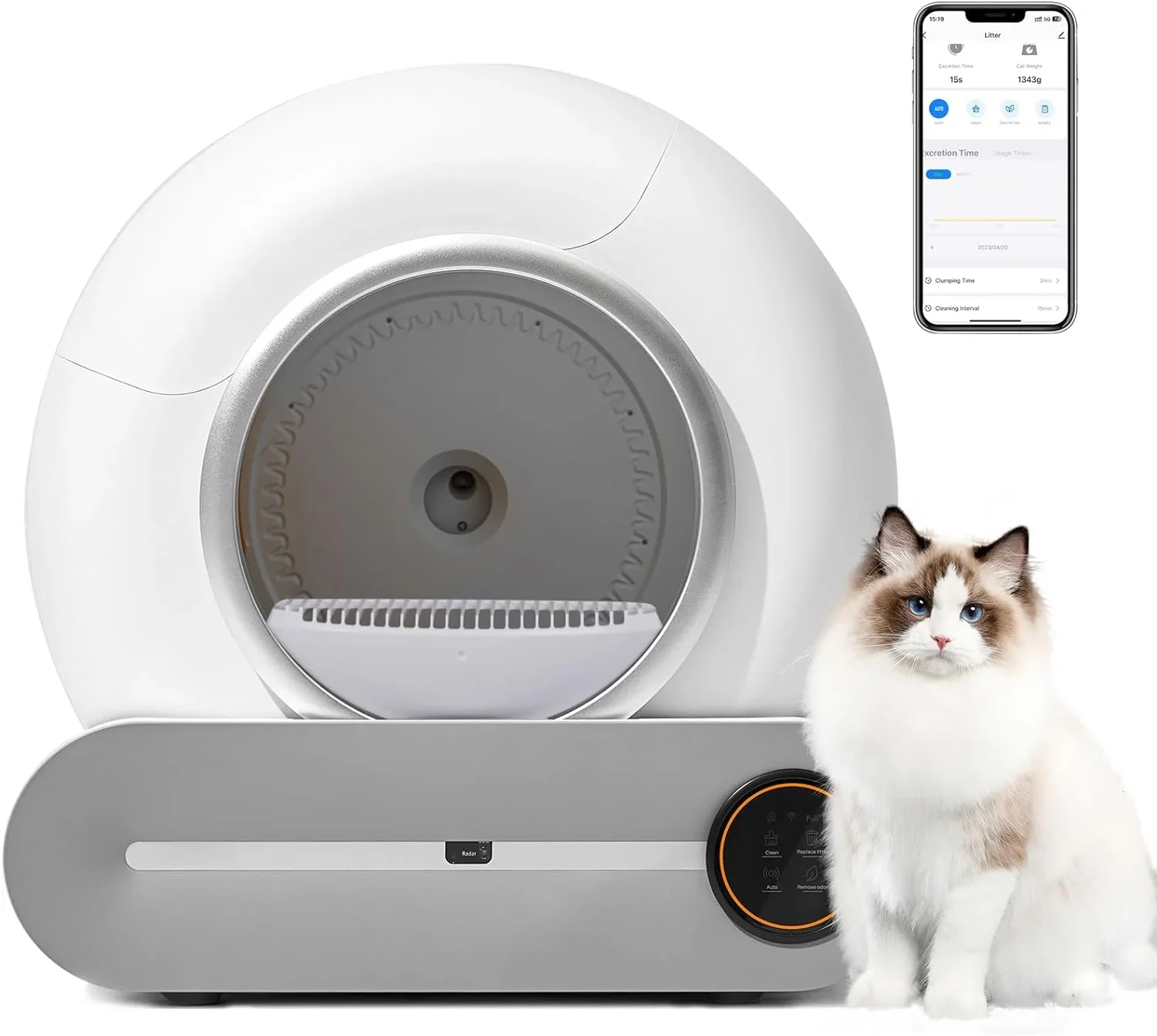 Automatic Cat Litter Box, White, 65L Capacity, 9L Collection Bin - TYSD-1 - Image 3