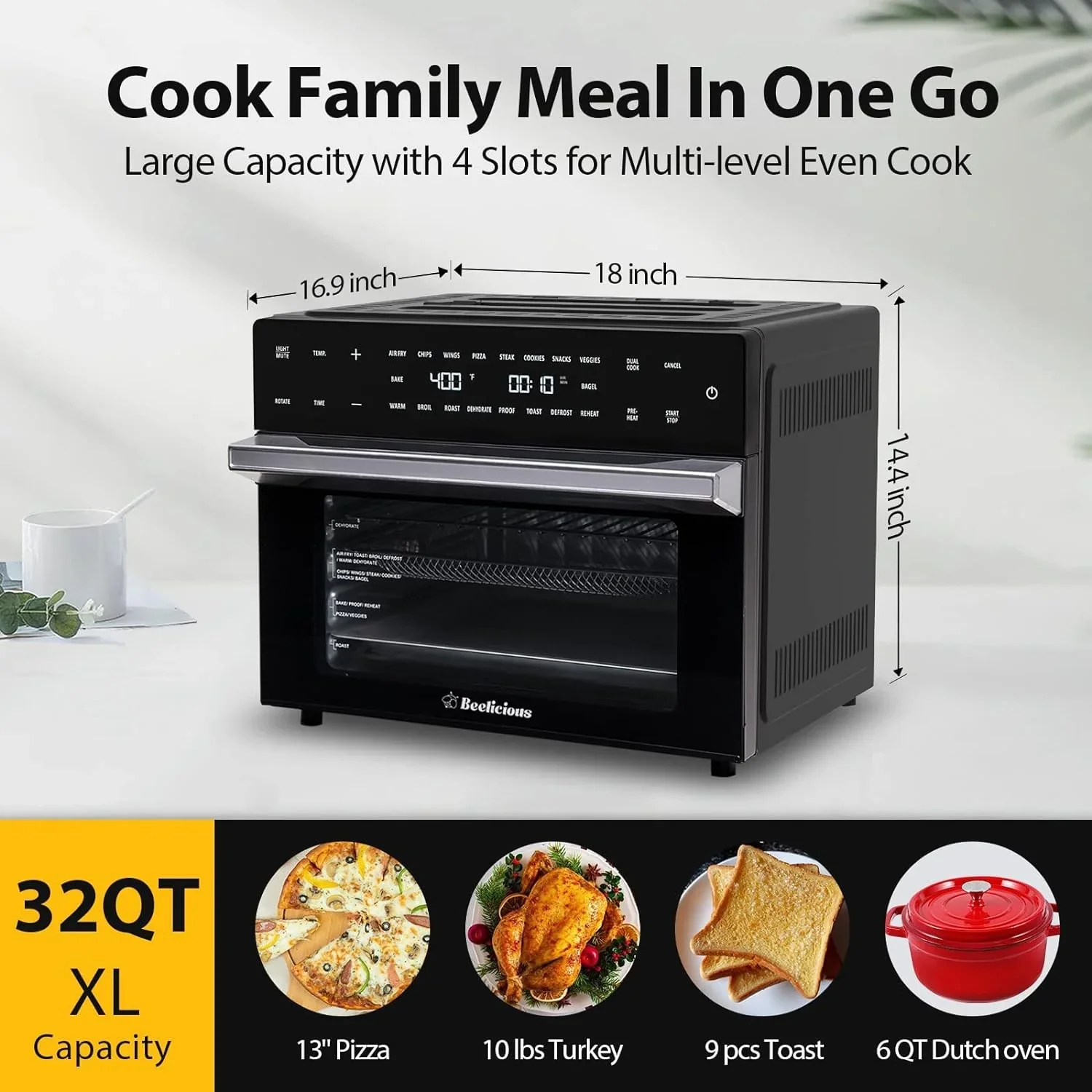 Beelicious Air Fryer Oven Combo, 32QT, Black, 19-in-1 - BAF-802 - Image 2