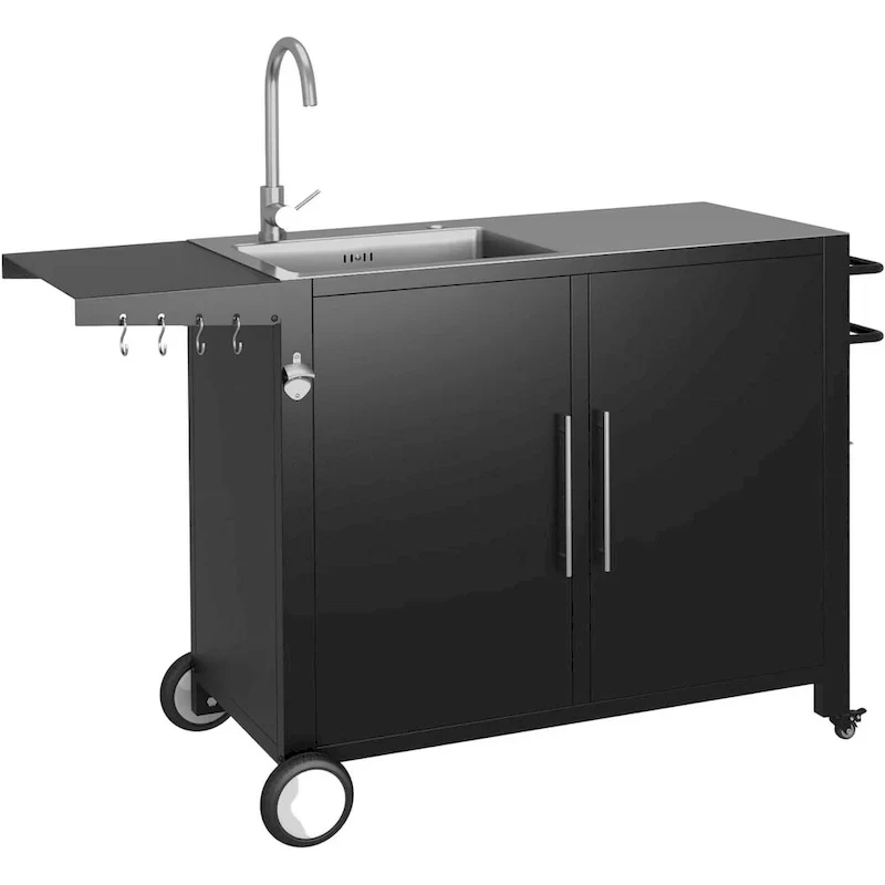 AECOJOY Stainless Steel Outdoor Kitchen Sink with Hose Hookup and Grill Prep Table Island Cabinets - Image 2
