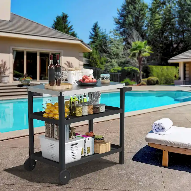 Portable Kitchen Island Grill Cart for Patios - Image 26