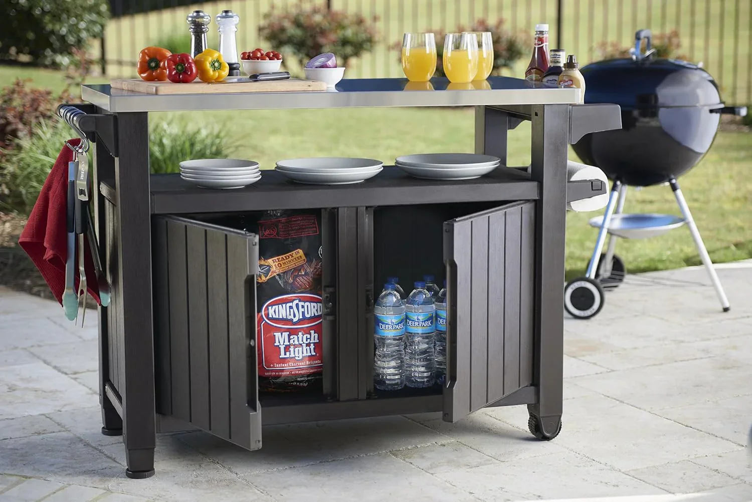Keter Outdoor Rolling Table Cart for Food Prep, Storage, Bar & Grill, Dark Brown - Image 17
