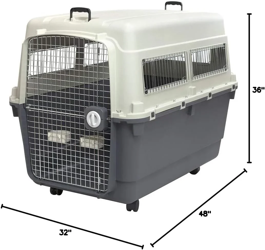 SportPet Designs Plastic Airline Approved Rolling Dog Kennel With Wire Door, XXX-Large, Gray, 48in L x 32in W x 36in H - Image 59
