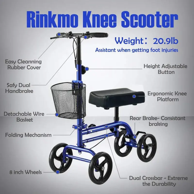 RINKMO Lightweight Steerable Knee Scooter With 8-Inch PVC Wheels - Image 3