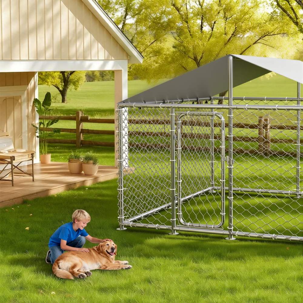 YOKWOK Outdoor Dog Kennel With Roof, 7.5X7.5ft, Silver - Outdoor Dog Crate - Image 4