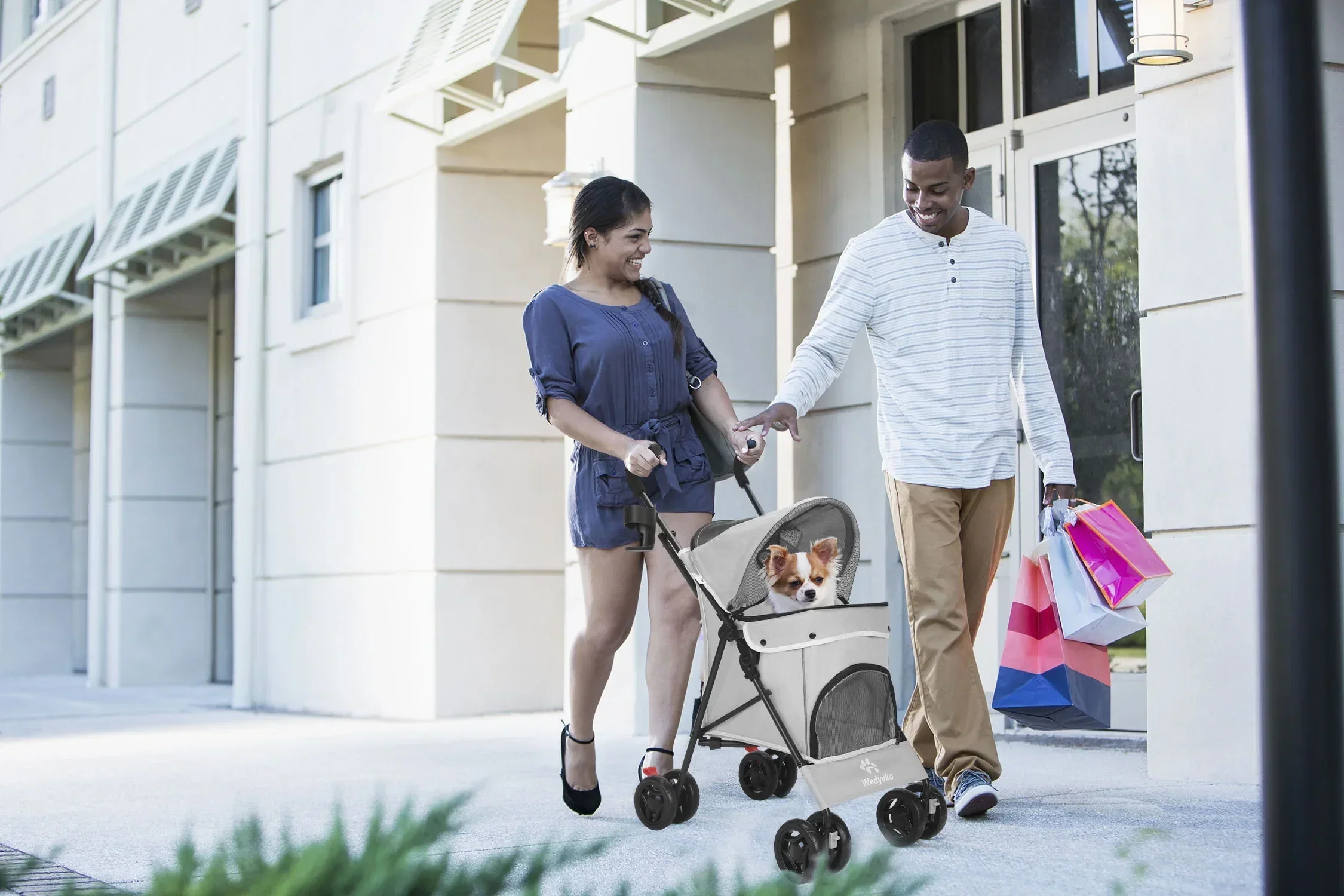 4-Wheel Foldable Cat And Dog Stroller With Storage Basket And 360 Degree Front Wheels - Gray - Image 8