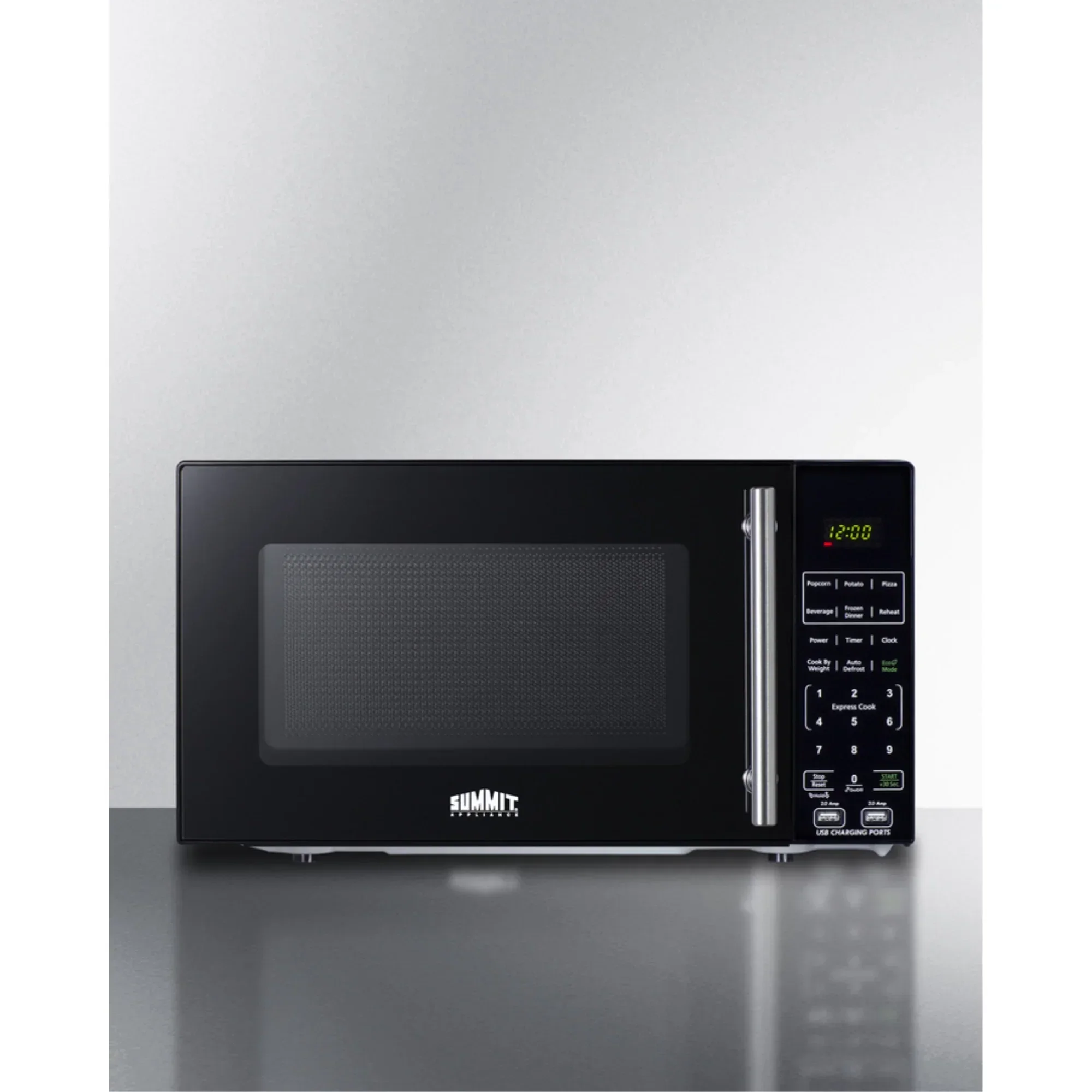 Compact Countertop Microwave, Black With 2 USB Ports And Built-In Power Allocator