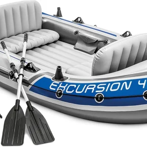 Excursion Inflatable Boat Series: Includes Deluxe 54in Boat Oars and High-Output Pump – SuperTough PVC – Adjustable Seats with Backrest – Fishing Rod Holders – Welded Oar Locks