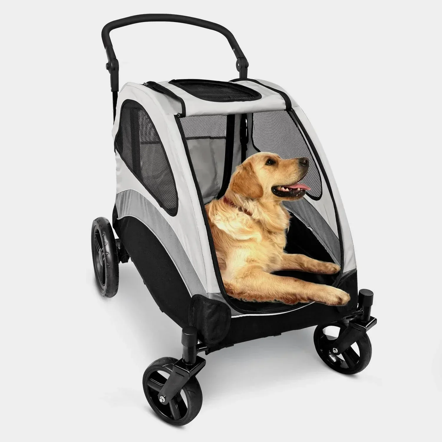 Poloma Foldable Pet Stroller For Large Or 2 Dogs Cats, Gray - GS-307Z - Image 5