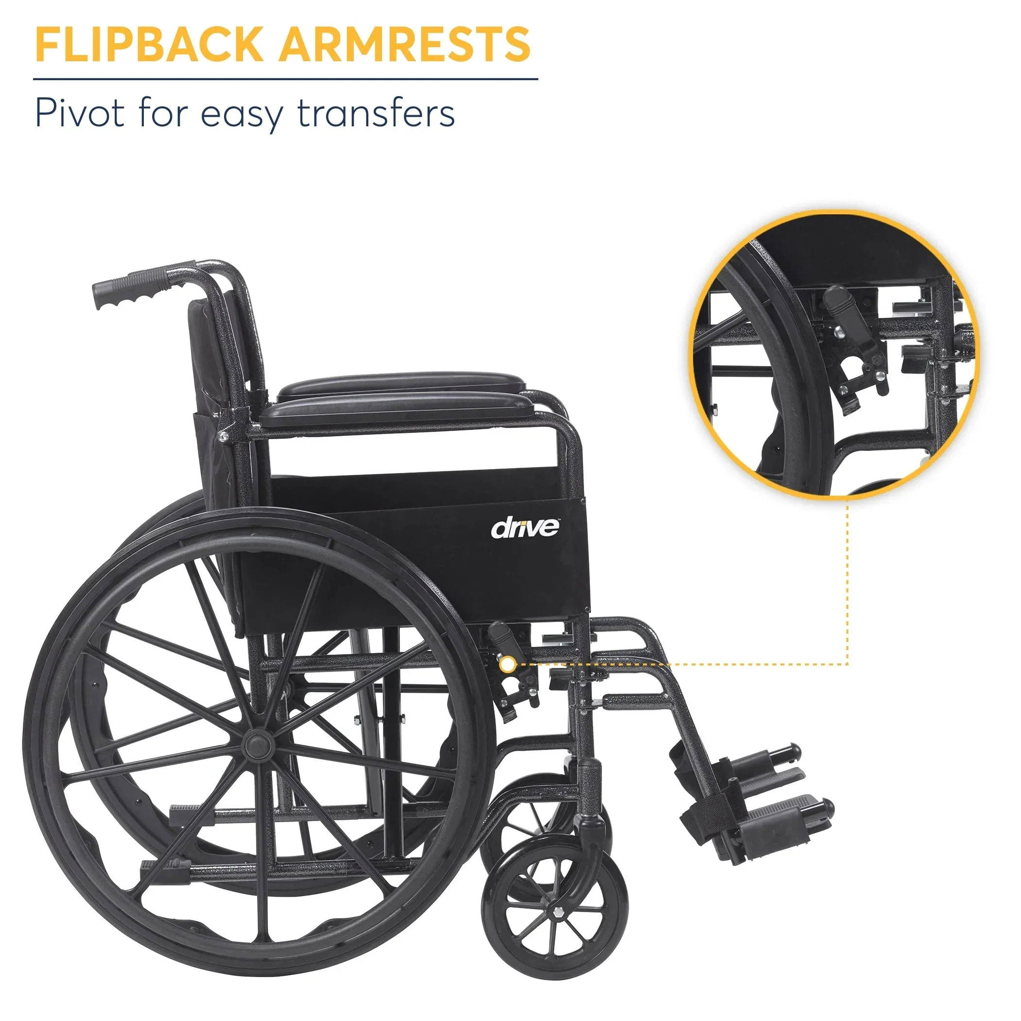 Drive Medicals Silver Sport 1 Wheelchair With Full Arms And Swing Away Removable Footrest - Silver Sport 1 - Image 2