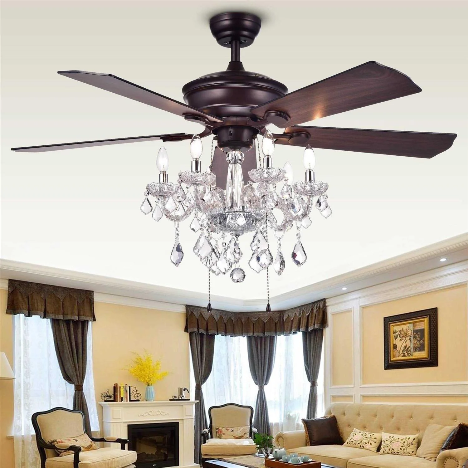 Warehouse of Tiffany 52 Inch 5-Blade Ceiling Fan Crystal Chandelier - Havorand - Image 5