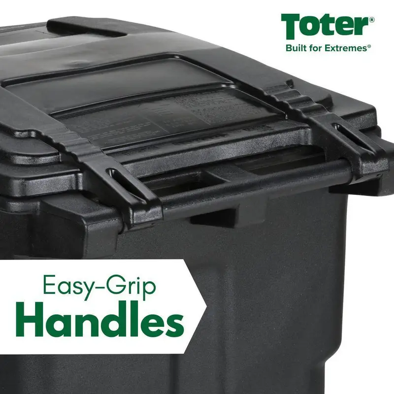 Toter 64 Gallon Black Outdoor Trash Can With Wheels And Lid - Image 3