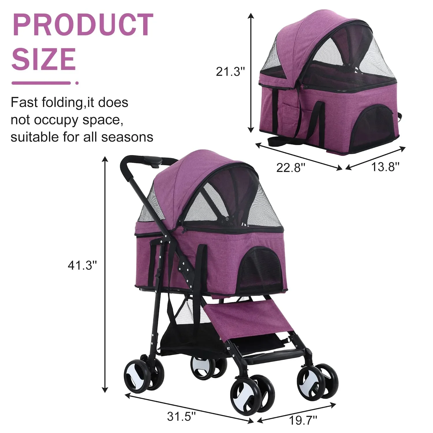 YRLLENSDAN 3-in-1 Pet Stroller With Detachable Carrier And 4 Wheels - Image 5