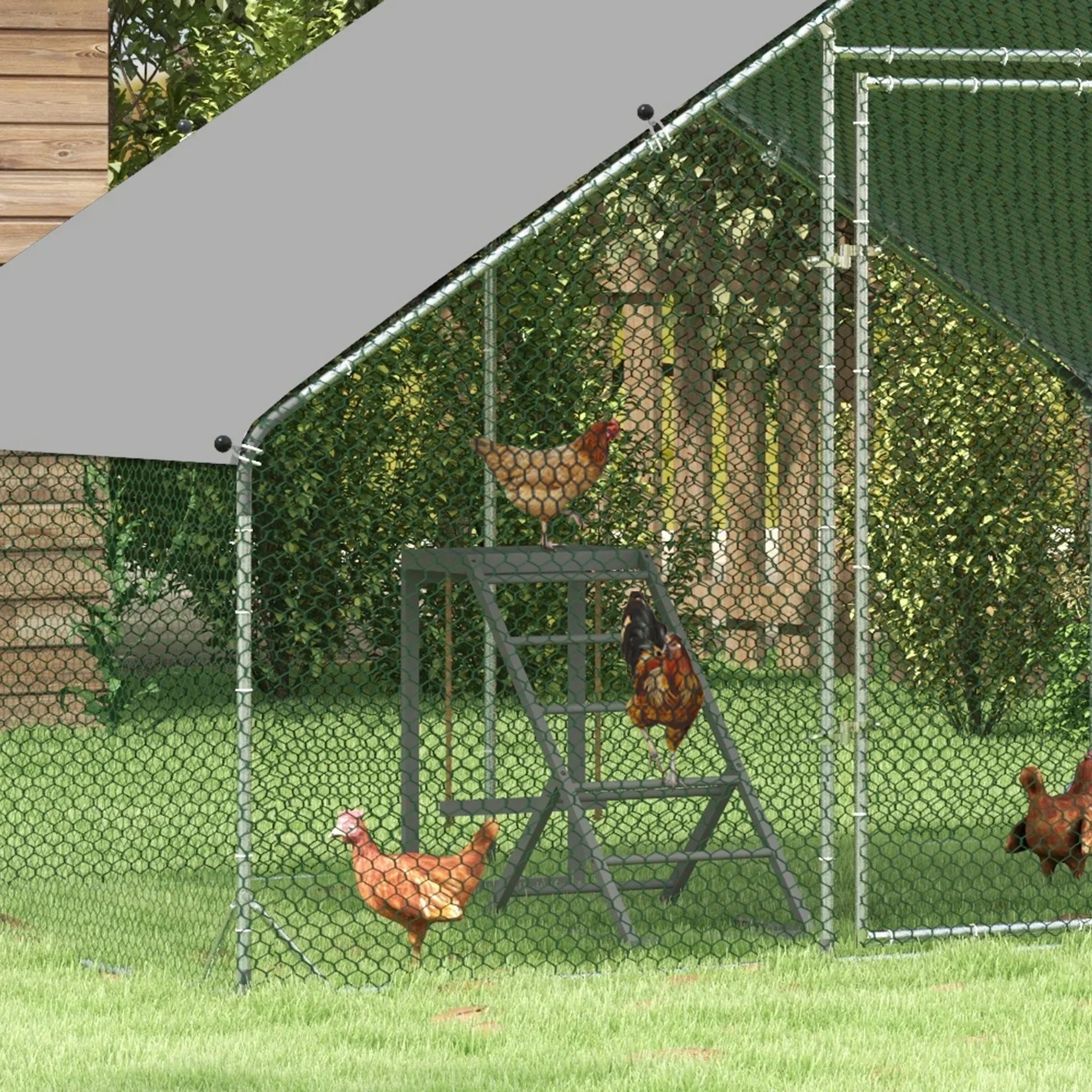 PawHut Chicken Activity Play Center With Swing, Perches And Platform, Pastel Gray - D51-350V00GY - Image 9