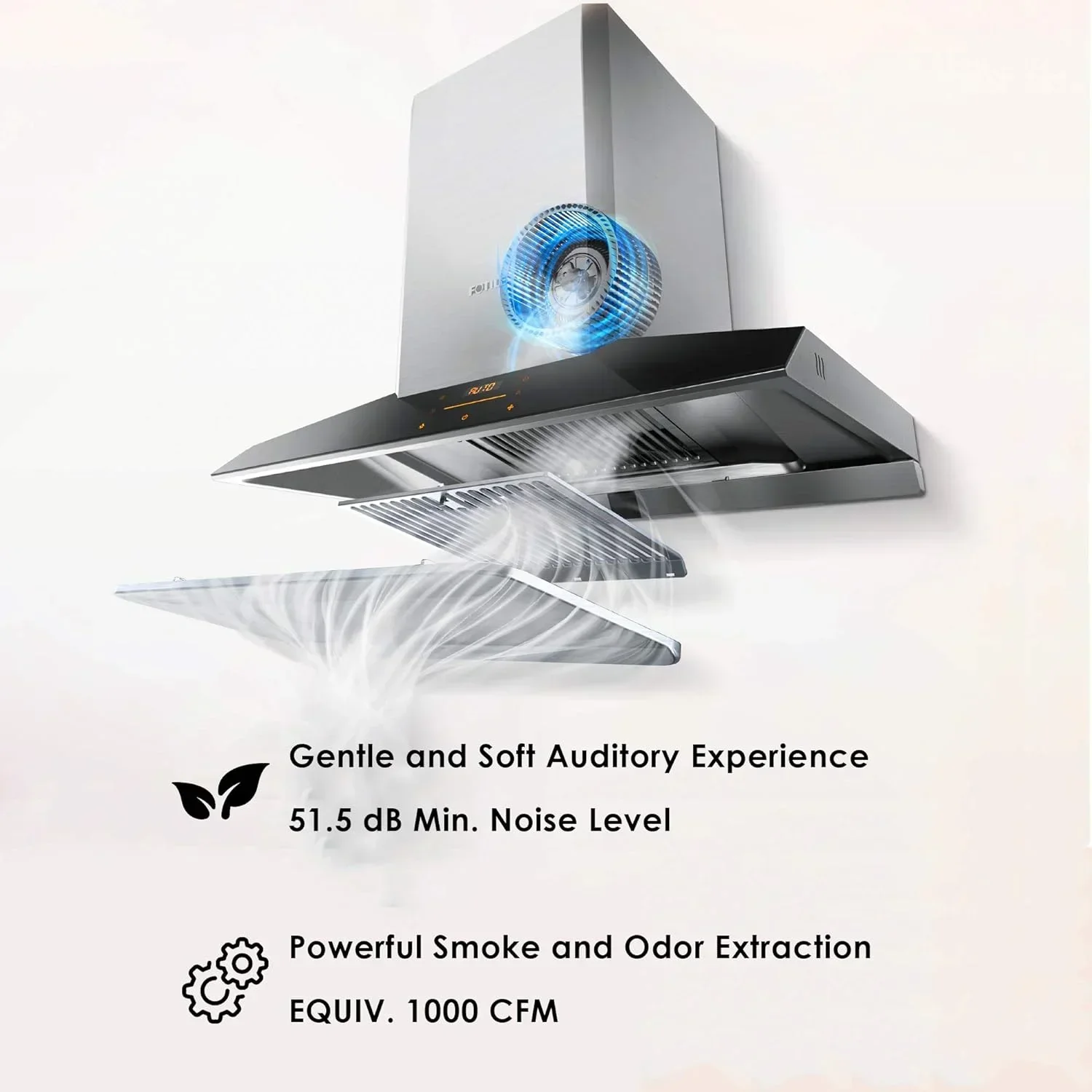 FOTILE Wall Mount Range Hood, 36 in. 1100 CFM, 2 LED Lights, Stainless Steel - Perimeter Vent Series - Image 3