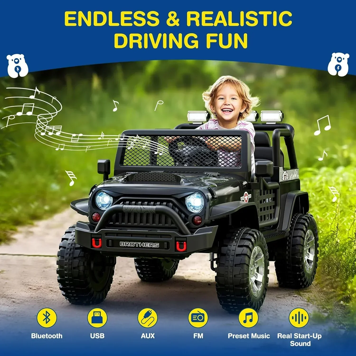L8 Ride On Car 2 Seater 12V Kids Electric Car Remote Control 4-Wheel Suspension Bluetooth Speaker - Image 9