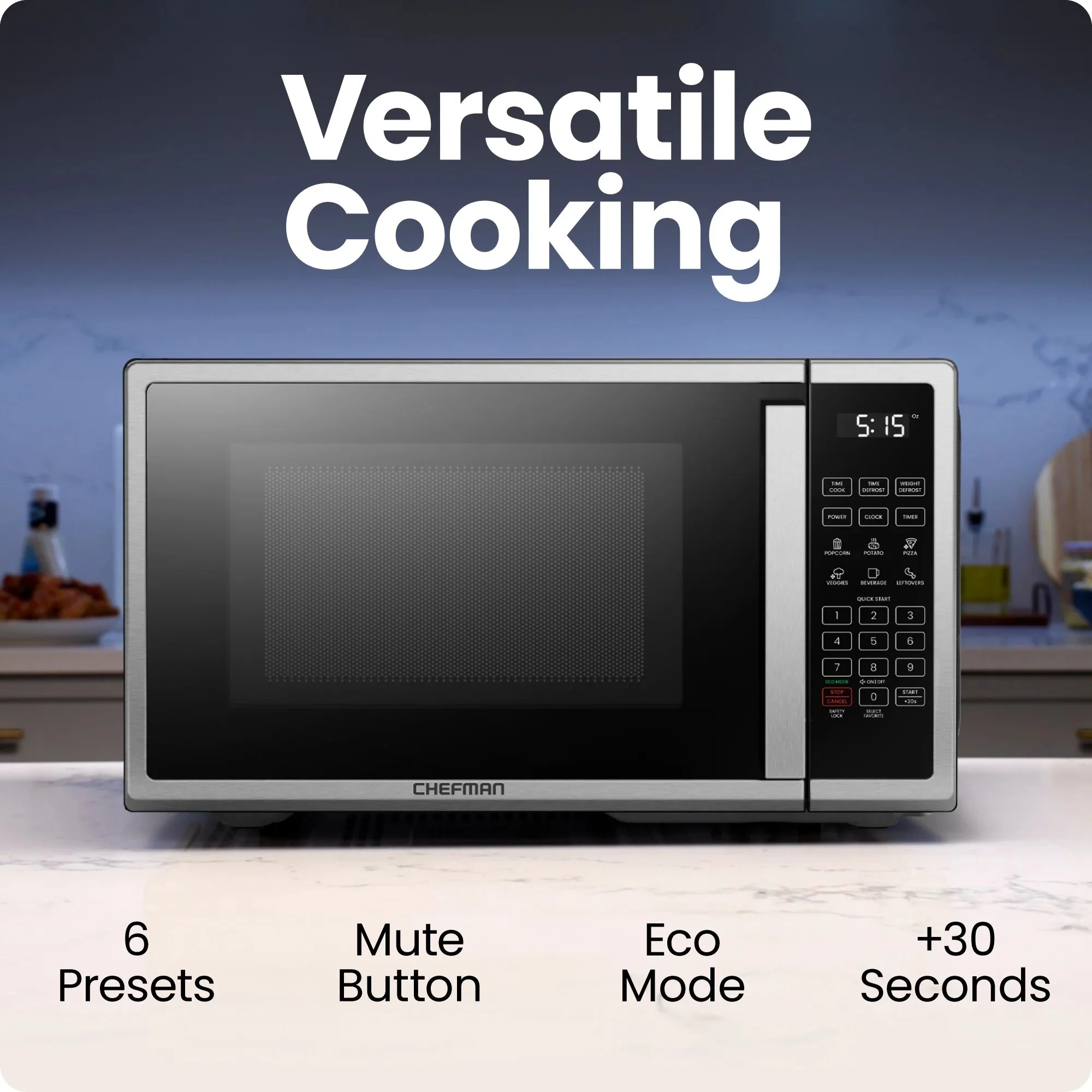 Chefman Countertop Microwave Oven, 0.9 Cu Ft, 900 Watts, Stainless Steel - CRJ55-SS-9 - Image 7