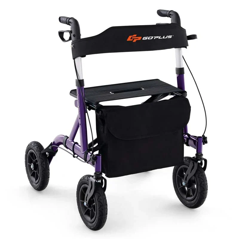 Foldable Rolling Rollator Walker With Seat, 9.5 Inch Pneumatic Wheels - Image 2