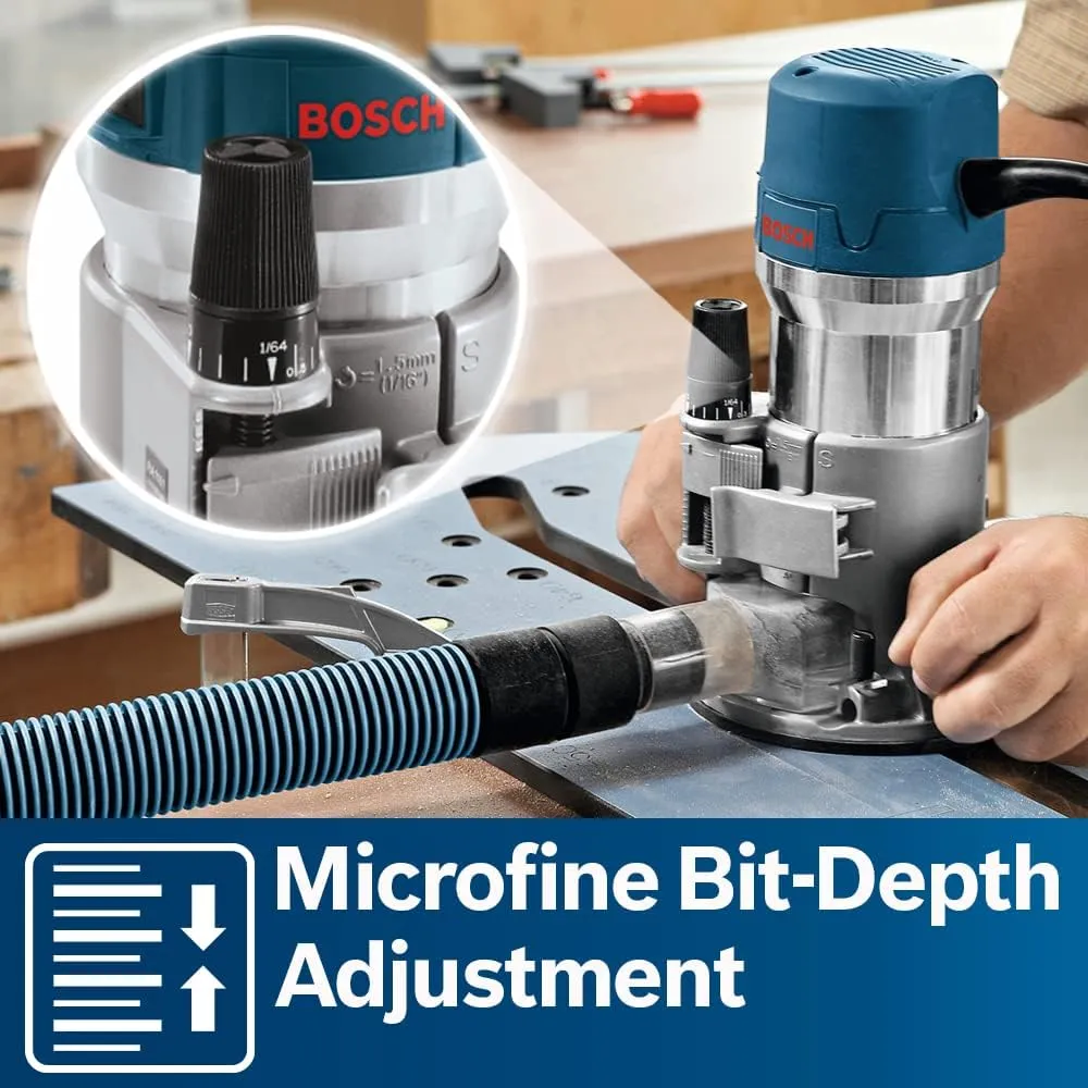 BOSCH 1617EVSPK Wood 12 Amp Router Tool Combo Kit - 2.25 Horsepower Plunge Router & Fixed Base with a Variable Speed - Image 13