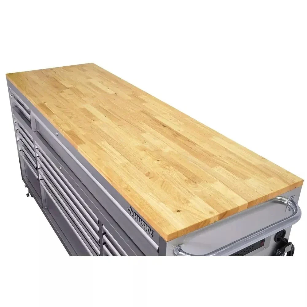72 in 18-Drawer 24 in. D Mobile Workbench with Solid Wood Top Stainless Steel - Image 2