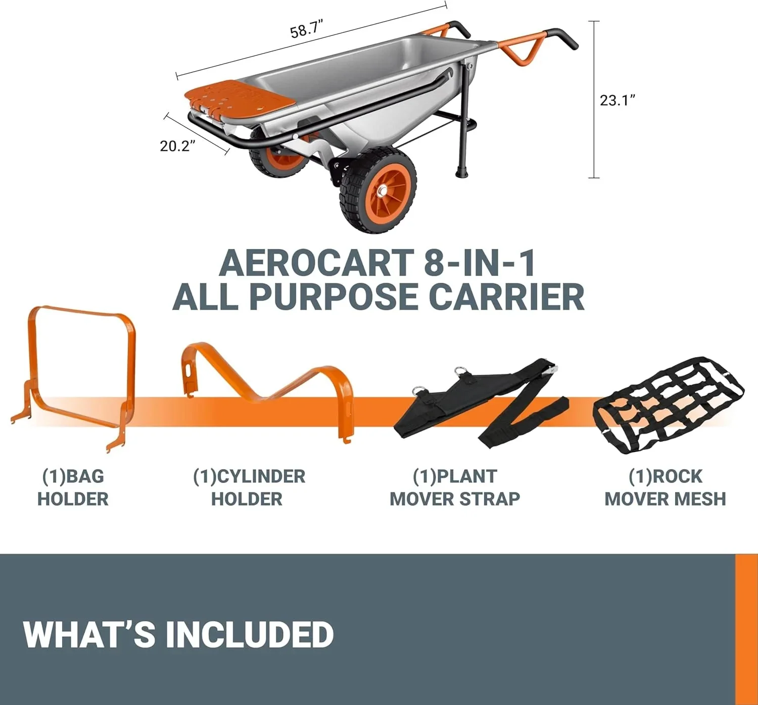 Worx WG050 8-in-1 Aerocart Garden Cart/Wheelbarrow Heavy Duty/Dolly - Image 7