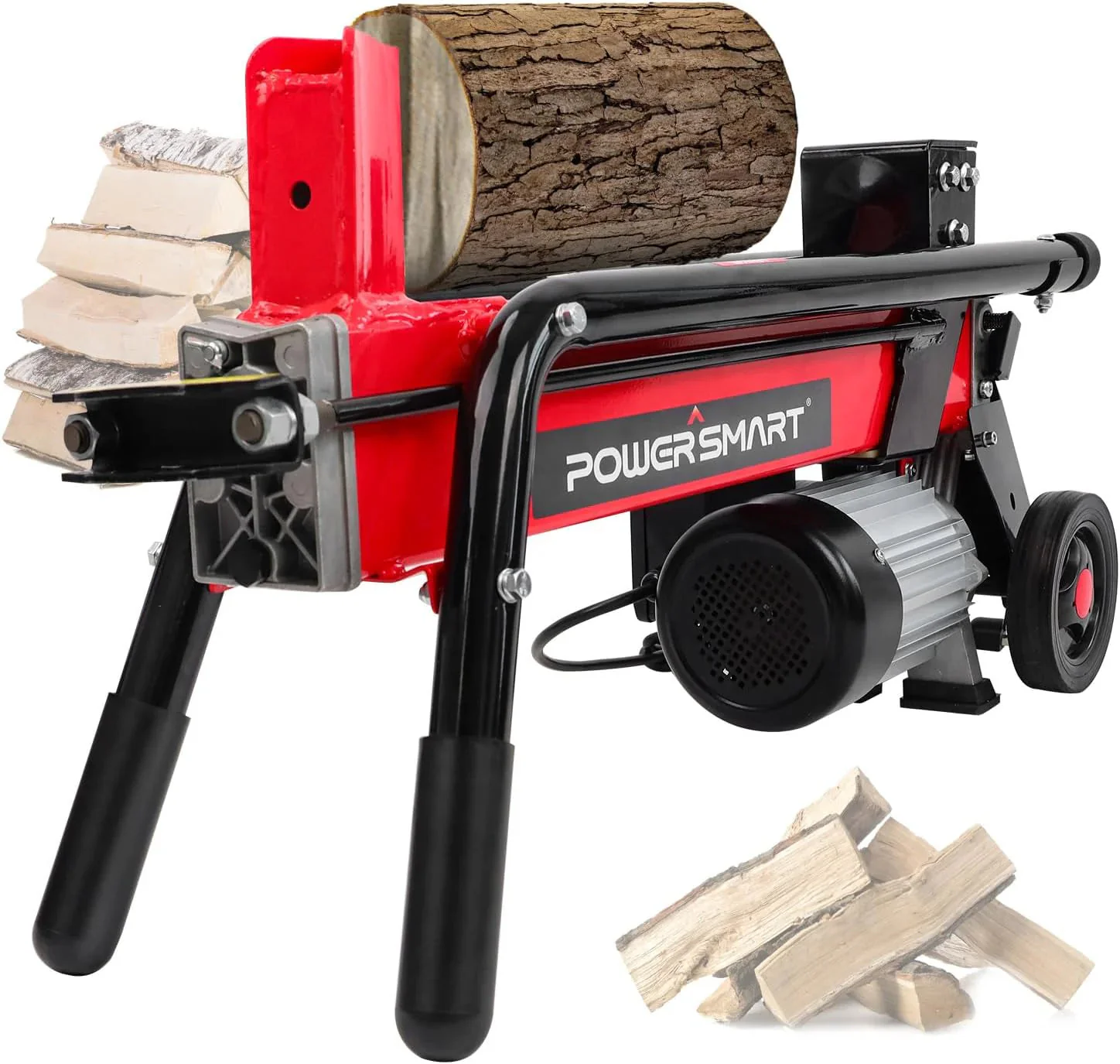 PowerSmart Electric Log Splitter 7-Ton - Efficient Wood Splitter with 3500 Motor Speed, 15 Amp, Horizontal Full Beam Design and Steel Wedge for Firewood & Kindling Cutting - Image 3
