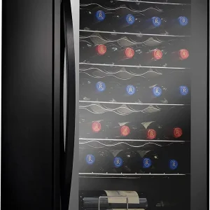 NutriChef Compressor Wine Cooler Refrigerator, 28 Bottle, Black Glass Door
