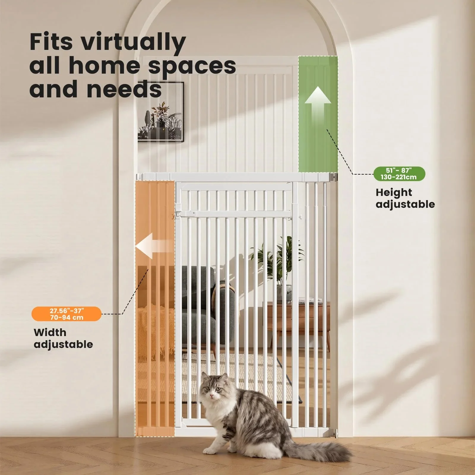 Extra Tall Cat Gate, 27.56-37 in Wide, 51-87 in Adjustable Height - Image 2
