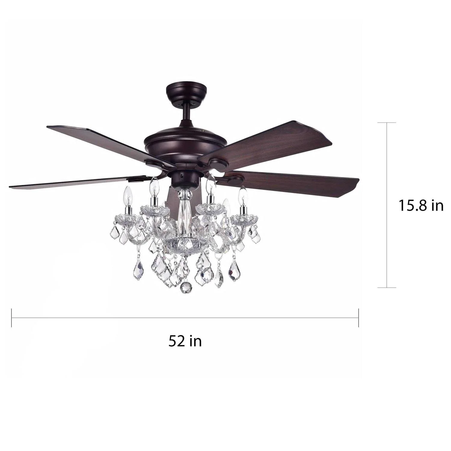 Warehouse of Tiffany 52 Inch 5-Blade Ceiling Fan Crystal Chandelier - Havorand - Image 3