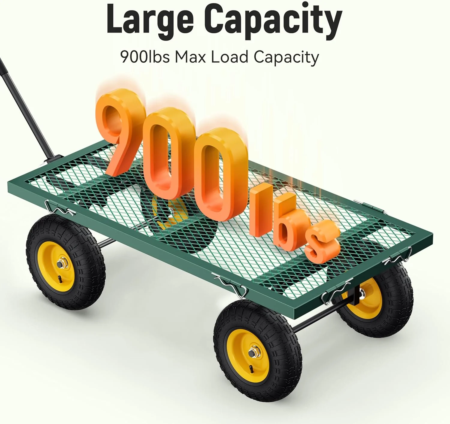 Steel Garden Cart 2-in-1 1400 lbs Heavy Duty Utility Wagon with Removable Mesh Sides to Convert into Flatbed 240?? U-Turn 13" Pneumatic Tires Garden Wagon for Farm Yard Lawn Garden Camping - Image 20
