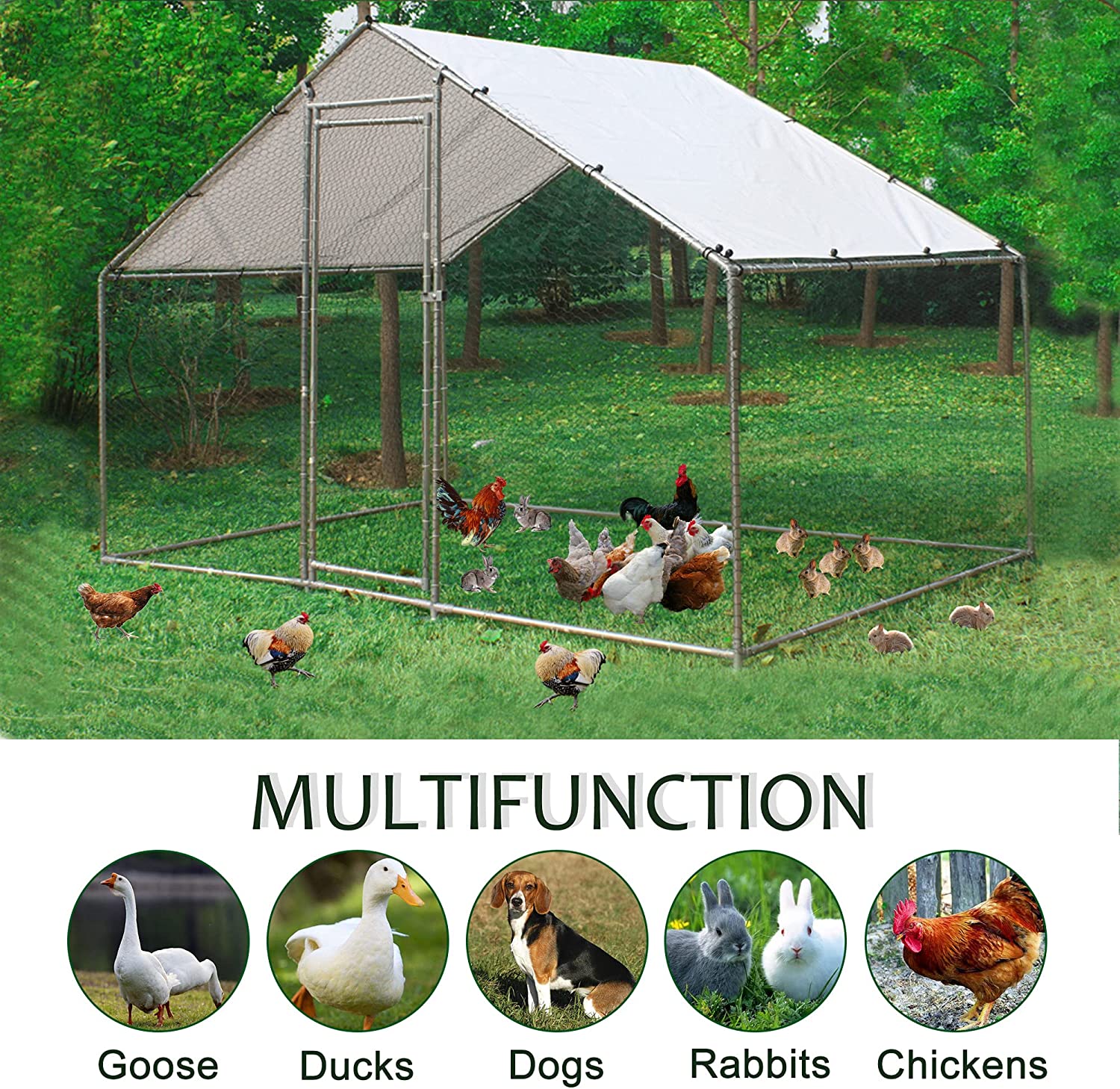 Metal Walk-In Chicken Run Cage With Cover, 10'L X 6.6'W X 6.56'H - Image 7