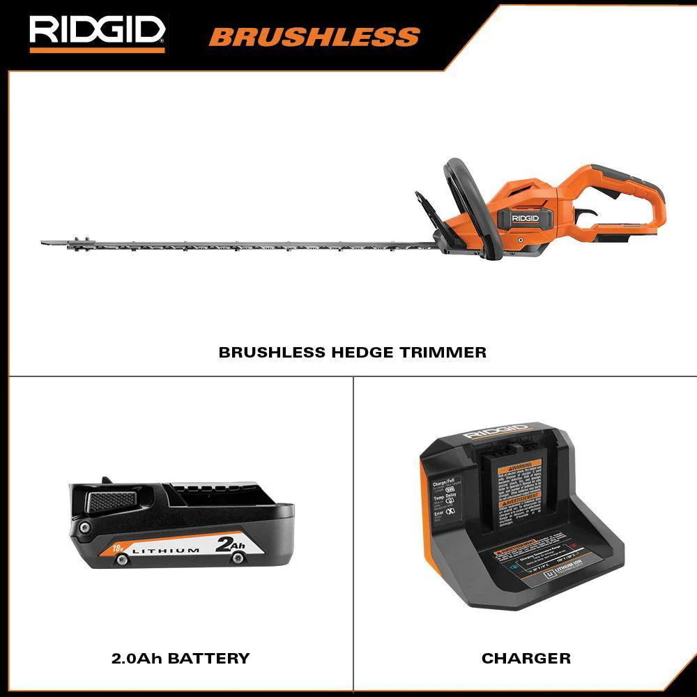 RIDGID 18V Brushless Cordless Battery 22 in. Hedge Trimmer with 2.0 Ah Battery and Charger R01401K - Image 2