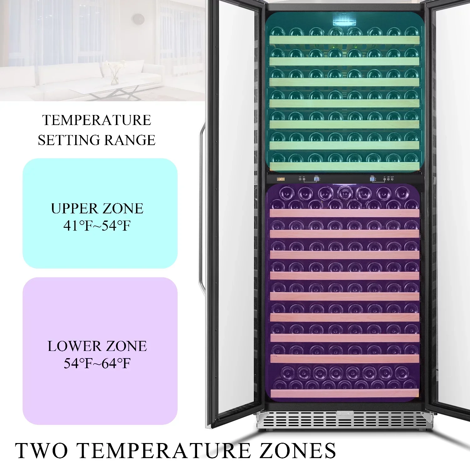 Lanbo 32 Inch 287 Bottle Dual Zone Compressor Freestanding Wine Refrigerator - LW328DD - Image 2