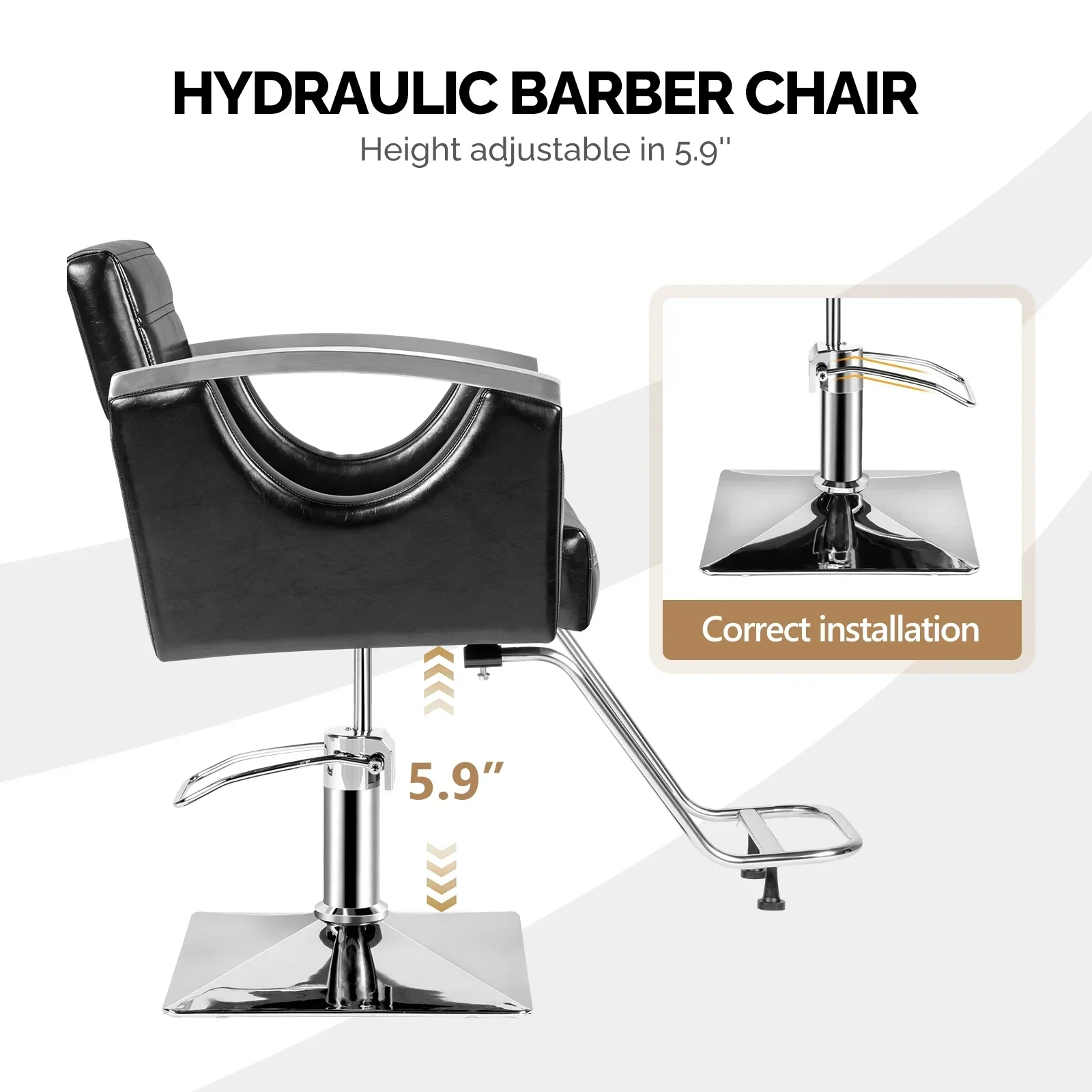 OmySalon Hydraulic Barber Chair With Stainless Steel Armrests, Brown Or Black - Image 5