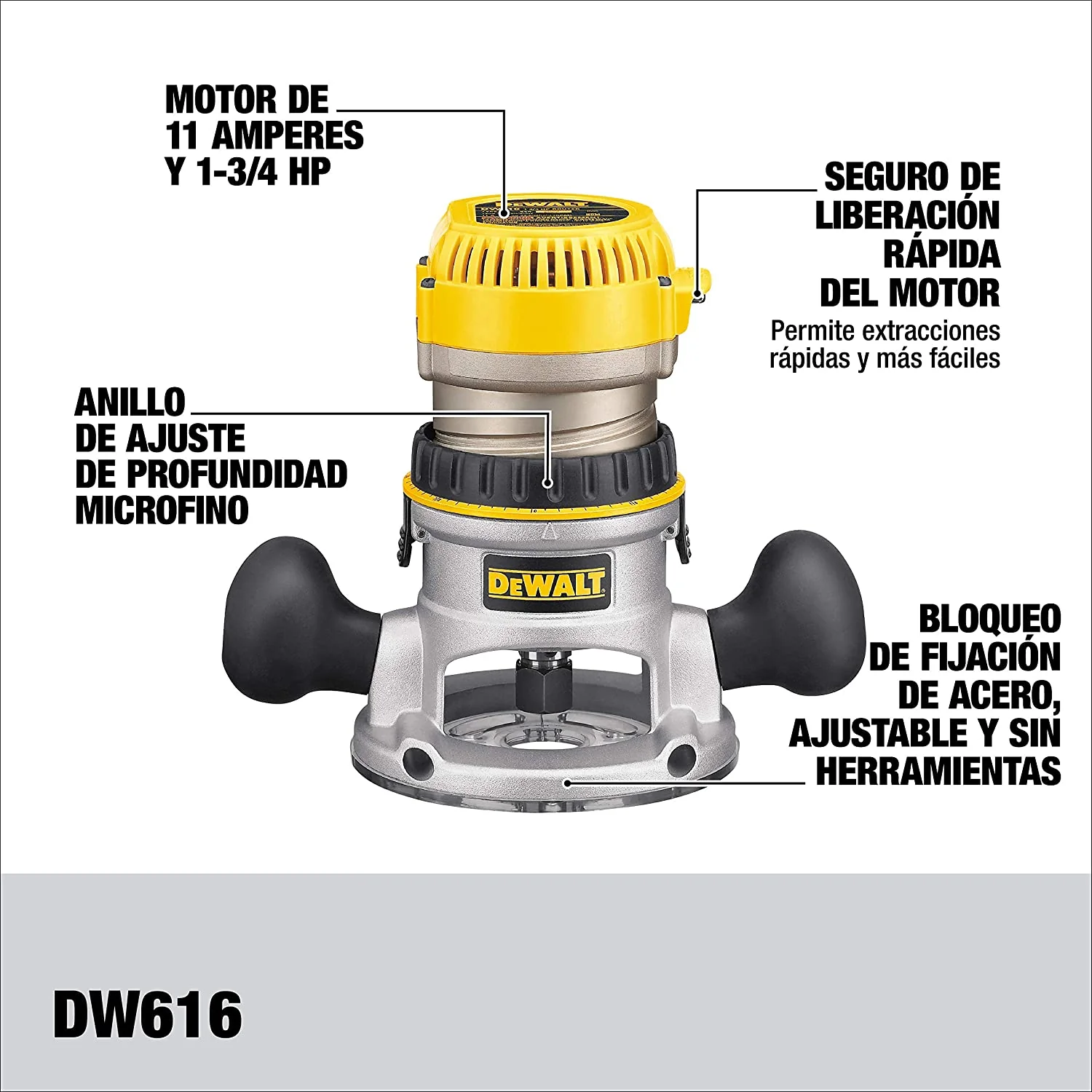 DEWALT Router, Fixed Base, 1-3/4-HP (DW616) , Yellow - Image 2
