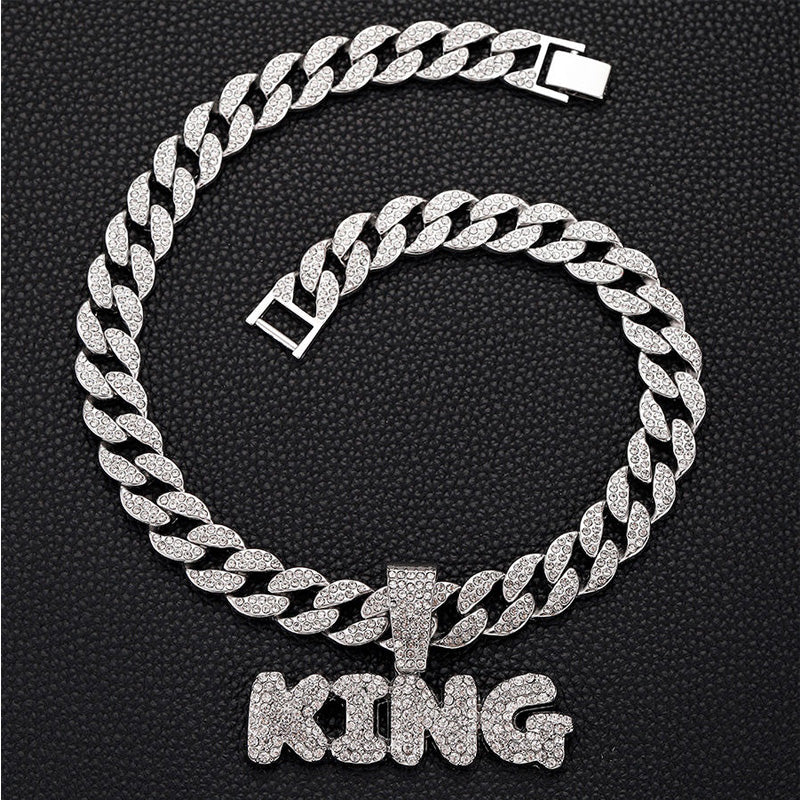 Full Diamond King Football Pendant Necklace With 20in Cuban Link Chain, 13mm Width - Image 10