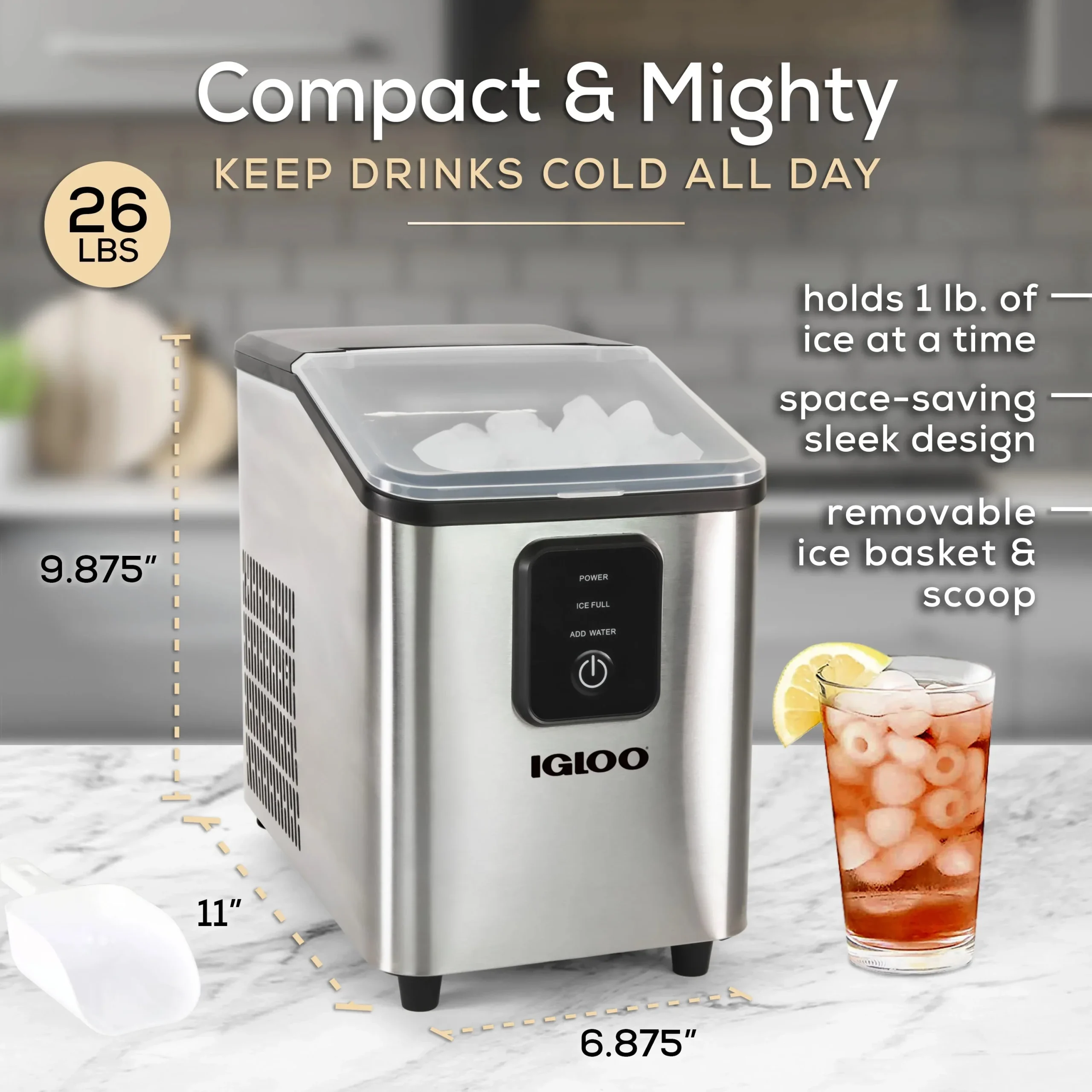 Igloo Self-Cleaning Countertop Ice Maker, 26 lbs. Per Day, 8 Pieces Every 7-8 Minutes, Aqua - Image 21