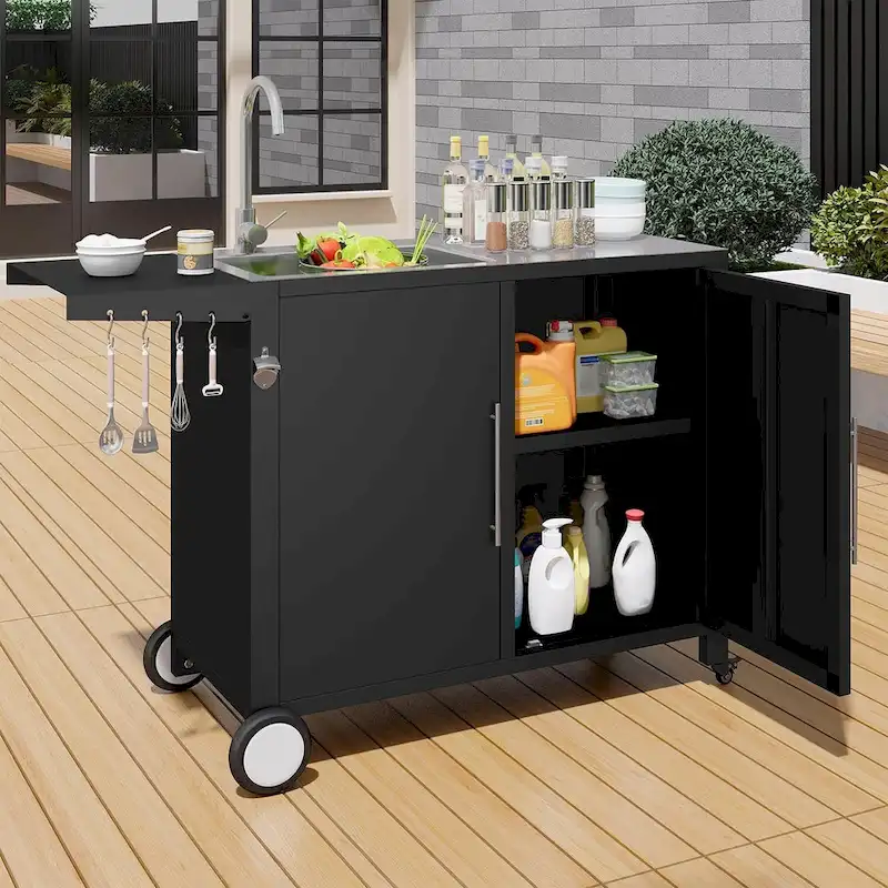 AECOJOY Stainless Steel Outdoor Kitchen Sink with Hose Hookup and Grill Prep Table Island Cabinets - Image 4