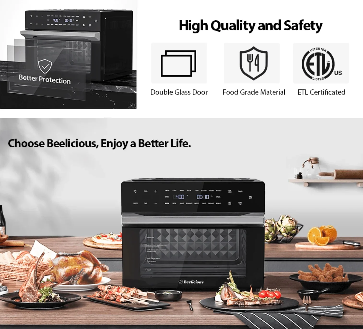 Beelicious 32QT Air Fryer Toaster Oven With Rotisserie And Dehydrator, 6 Accessories, 1800W, Black - Image 7