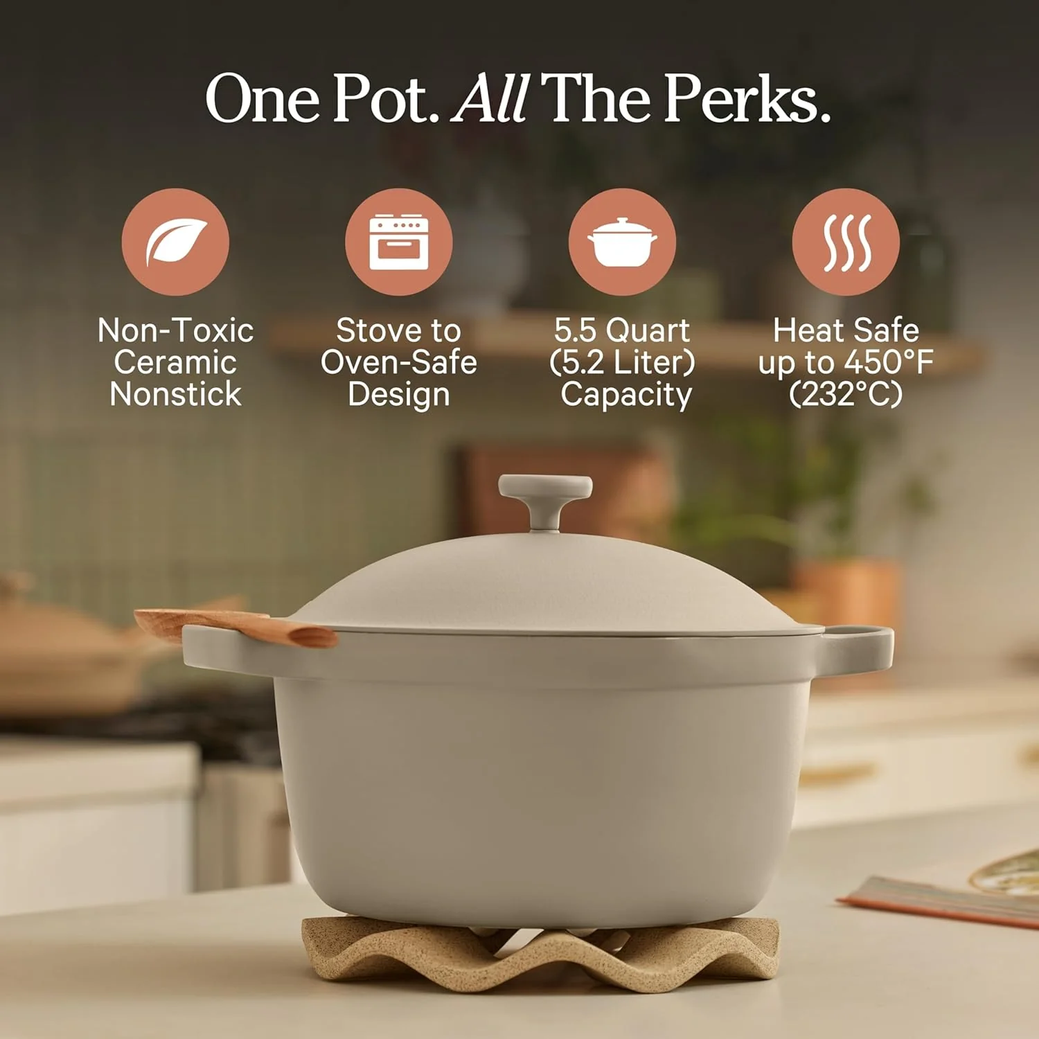 Our Place Perfect Pot 5.5 Qt Ceramic Pot With Lid And Spatula, Steam - Image 2