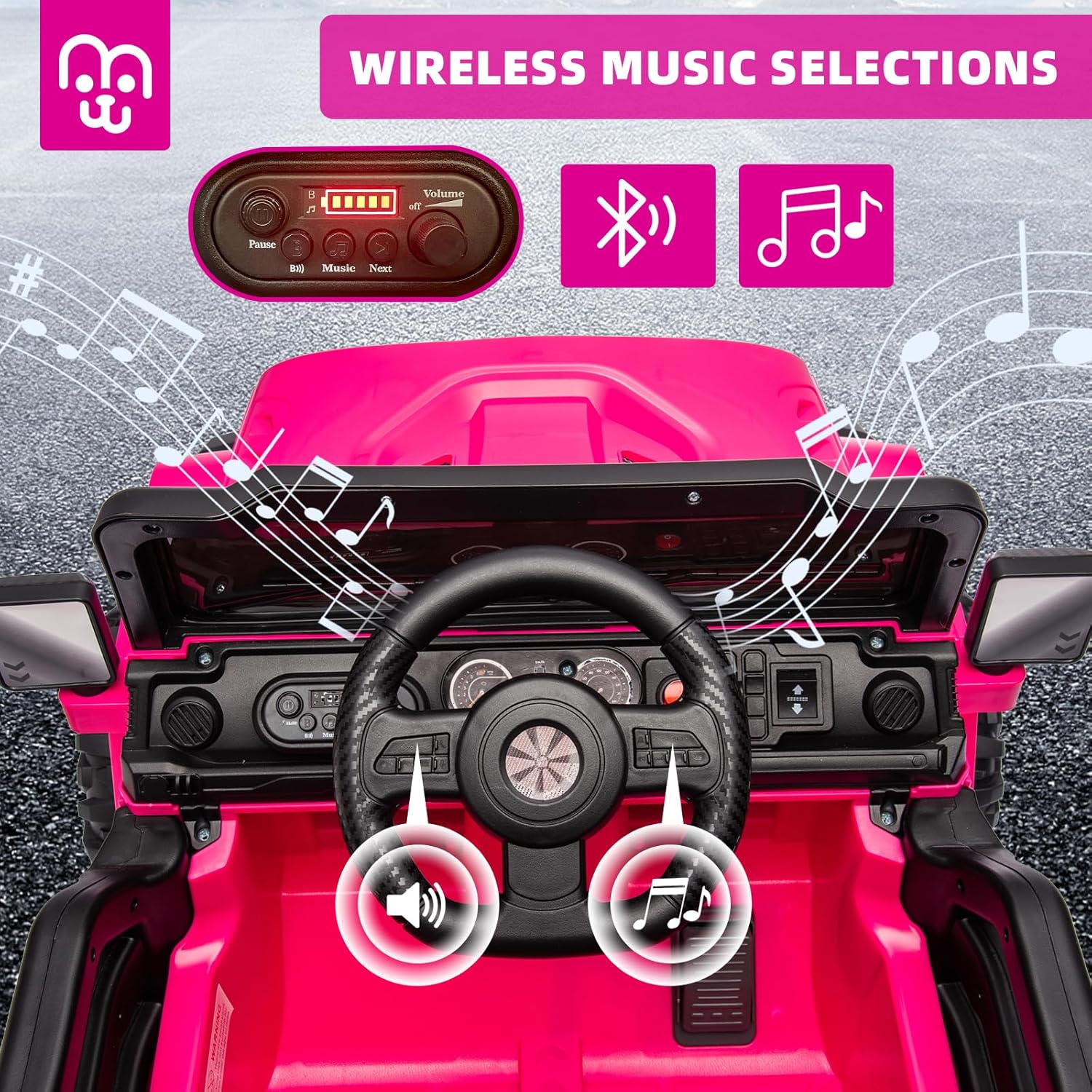 12V Kids Electric Ride on Truck Car Remote Control, Twin 35W Motors 3.5MPH Max Speed, Bluetooth USB Music Player, 4 Wheels Suspension LED Lights Safety Belt, Gift for Boy & Girl-Rosy - Image 7