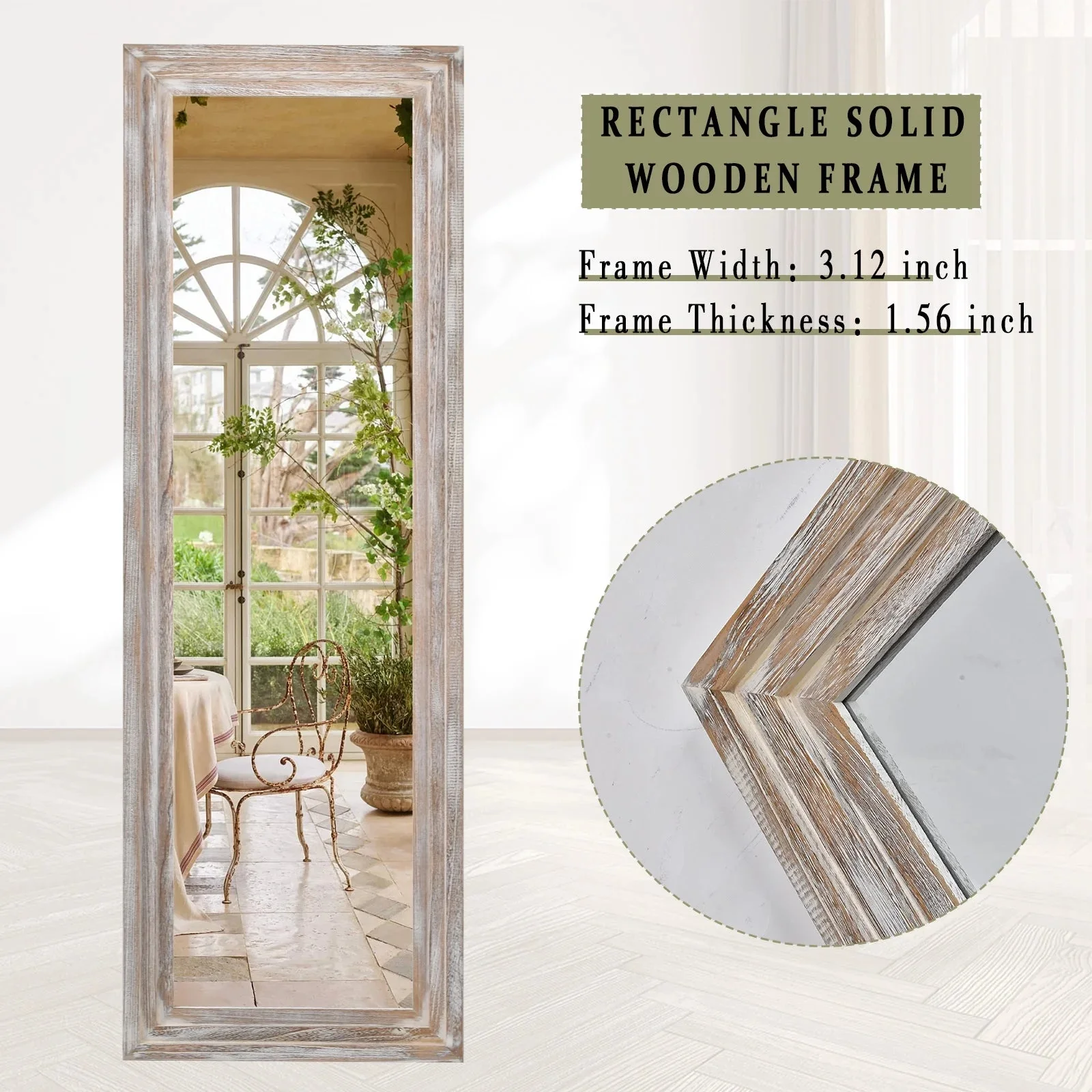 BEAUTYPEAK Full Length Floor Mirror With Stand, 64 x 21 in, Retro White - Image 9