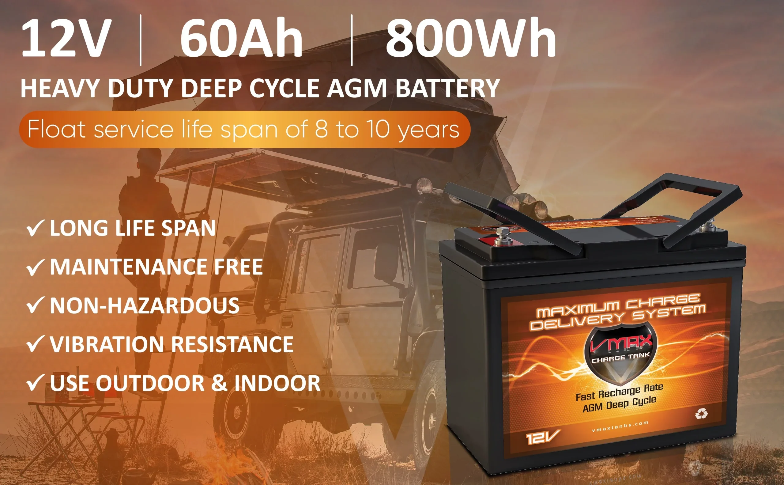 AGM Group 22 Deep Cycle Wheelchair Battery, 12V 60Ah, 2 Pack - VMAXMB96 - Image 3