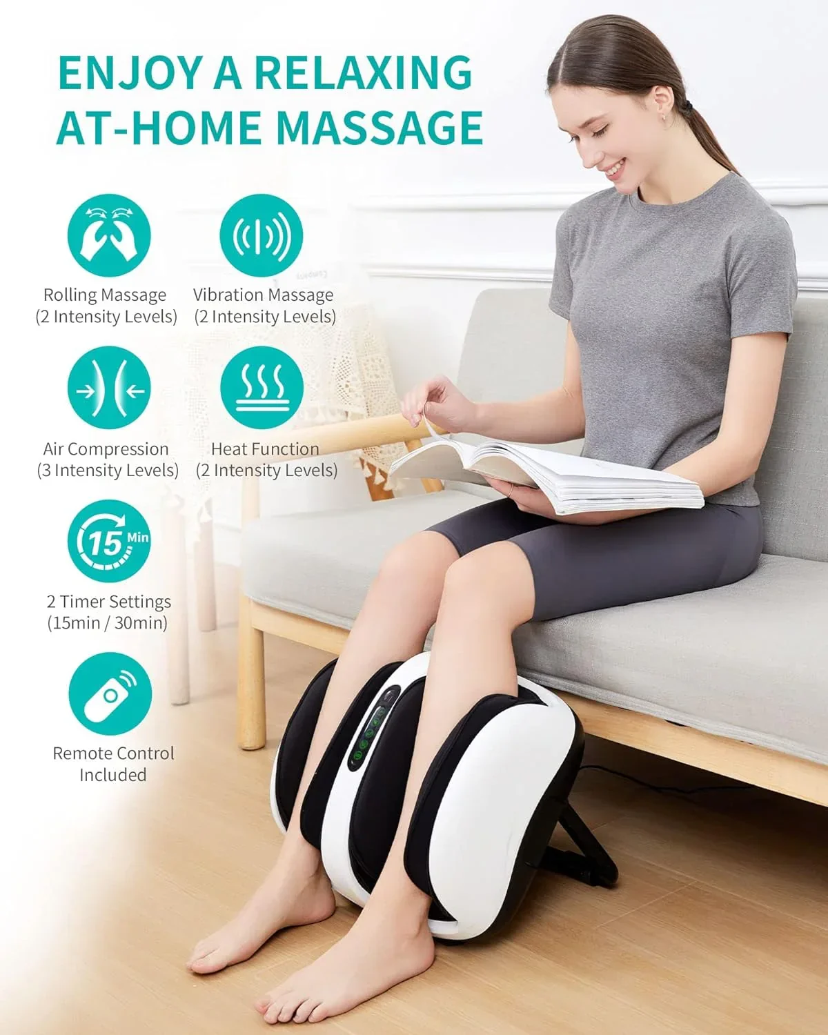 Nekteck Shiatsu Foot And Calf Massager With Heat - White - Image 2